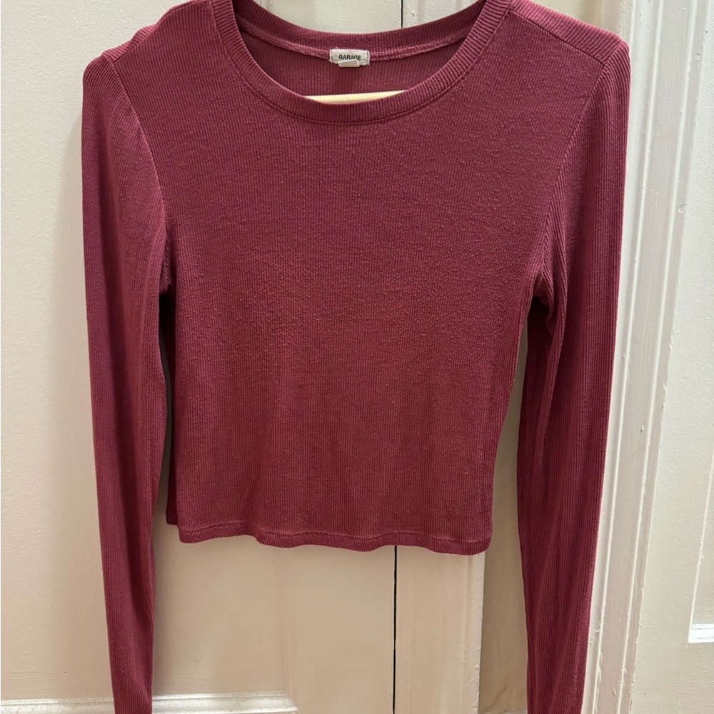Garage Ribbed Long Sleeve Top - Deep Red